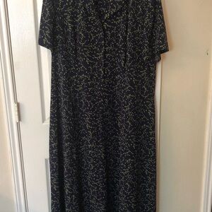 Vintage Classy Leslie Fay Navy and Green Maxi Dress Size 18 Women's Petite 18WP